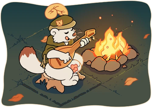 A bard sitting by a campfire and singing his heart out.