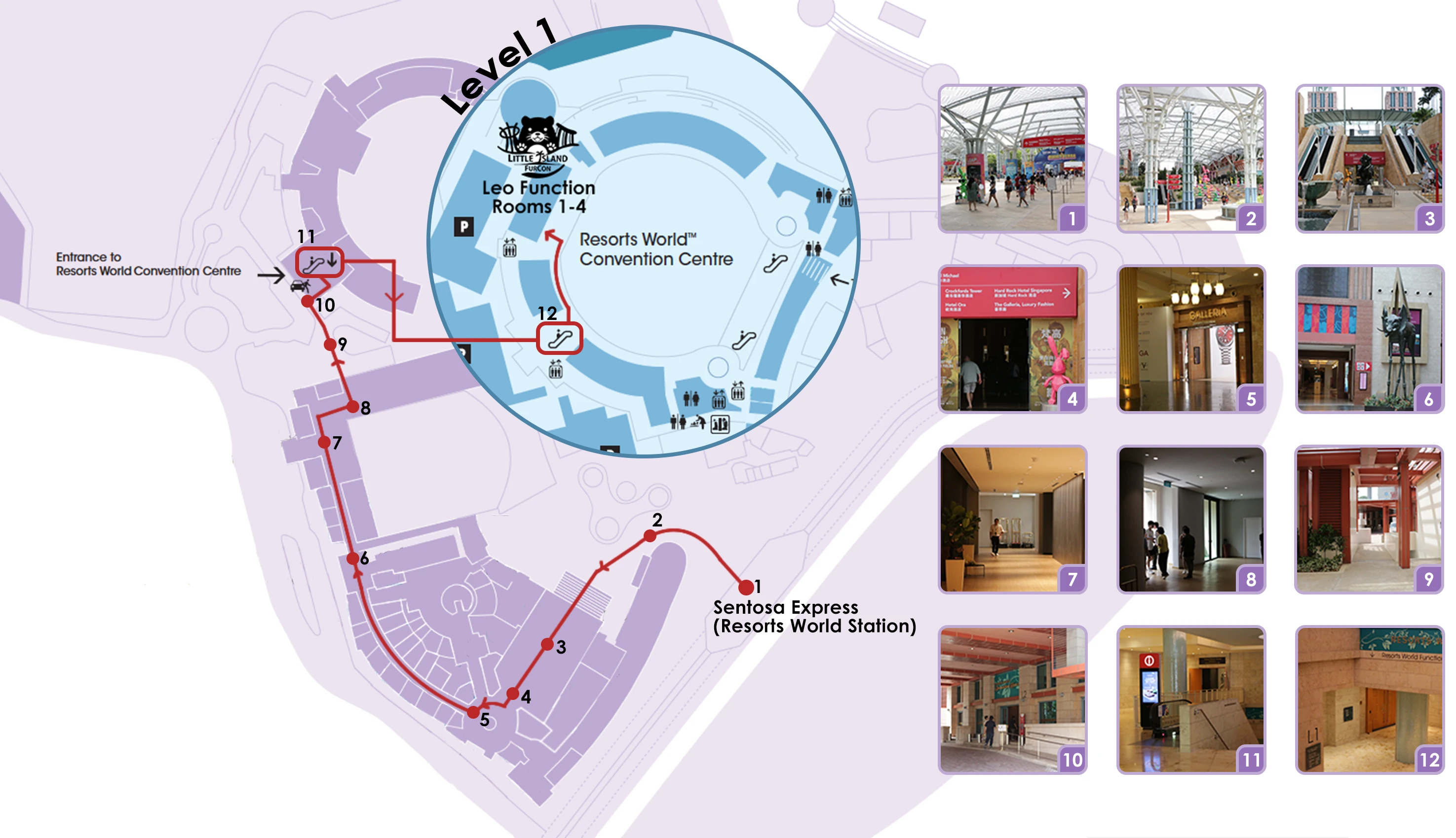 Map to get to the RWS Convention Centre once you are in Sentosa